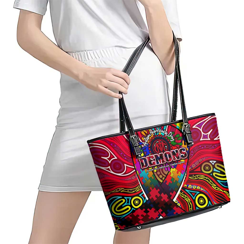 Autism Awareness Australia Melbourne Demons Leather Tote Bag Aboriginal Indigenous Art