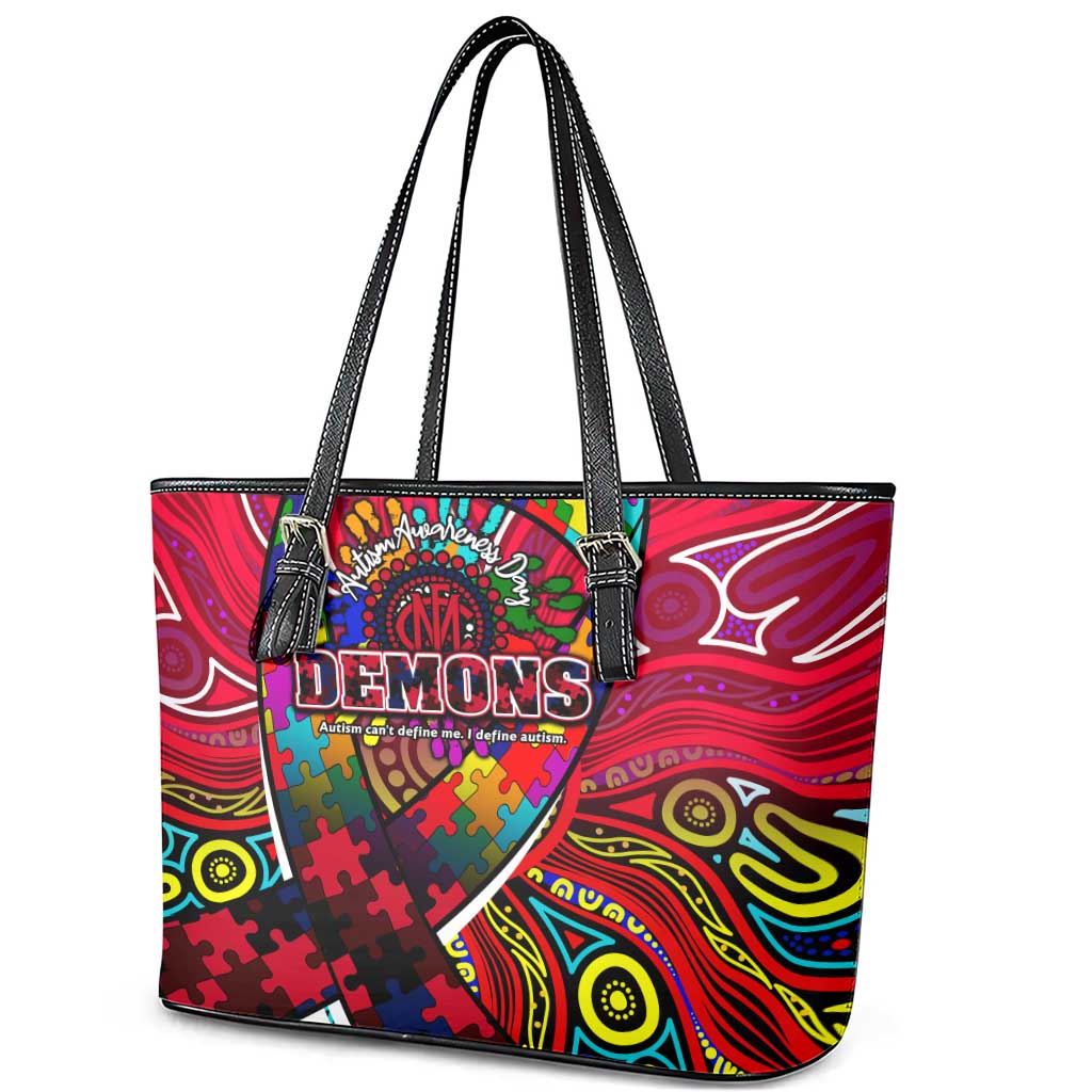 Autism Awareness Australia Melbourne Demons Leather Tote Bag Aboriginal Indigenous Art