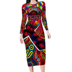 Autism Awareness Australia Melbourne Demons Long Sleeve Bodycon Dress Aboriginal Indigenous Art