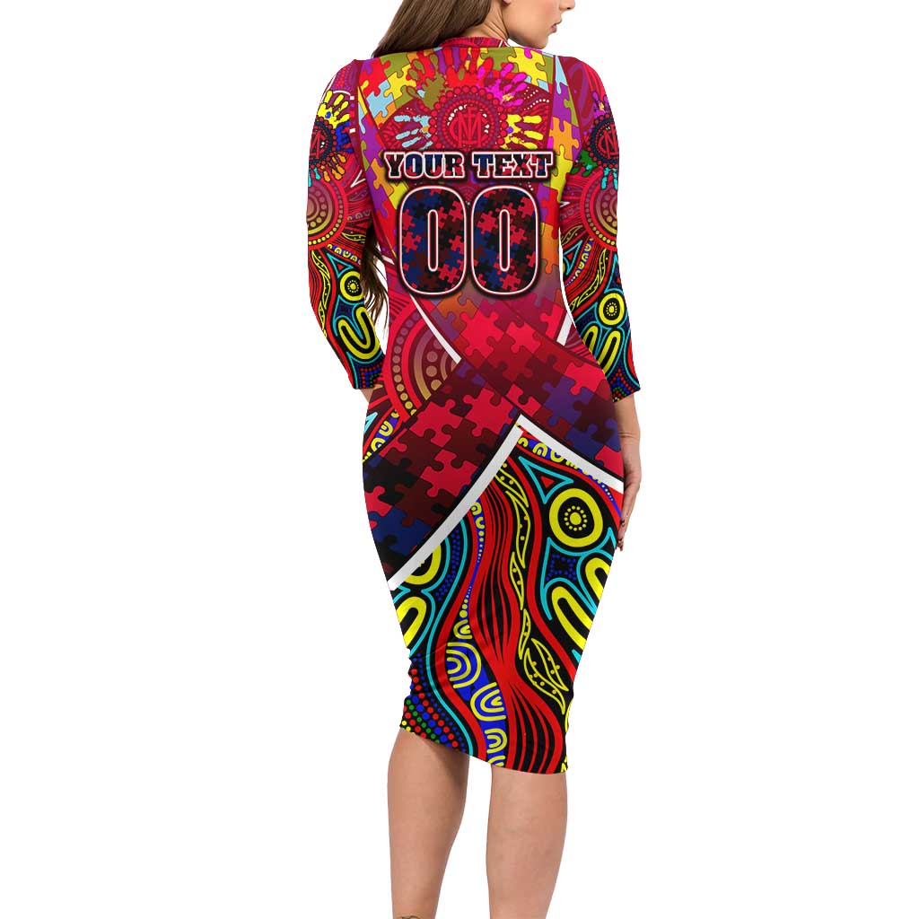 Autism Awareness Australia Melbourne Demons Long Sleeve Bodycon Dress Aboriginal Indigenous Art