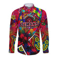 Autism Awareness Australia Melbourne Demons Long Sleeve Button Shirt Aboriginal Indigenous Art