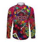 Autism Awareness Australia Melbourne Demons Long Sleeve Button Shirt Aboriginal Indigenous Art
