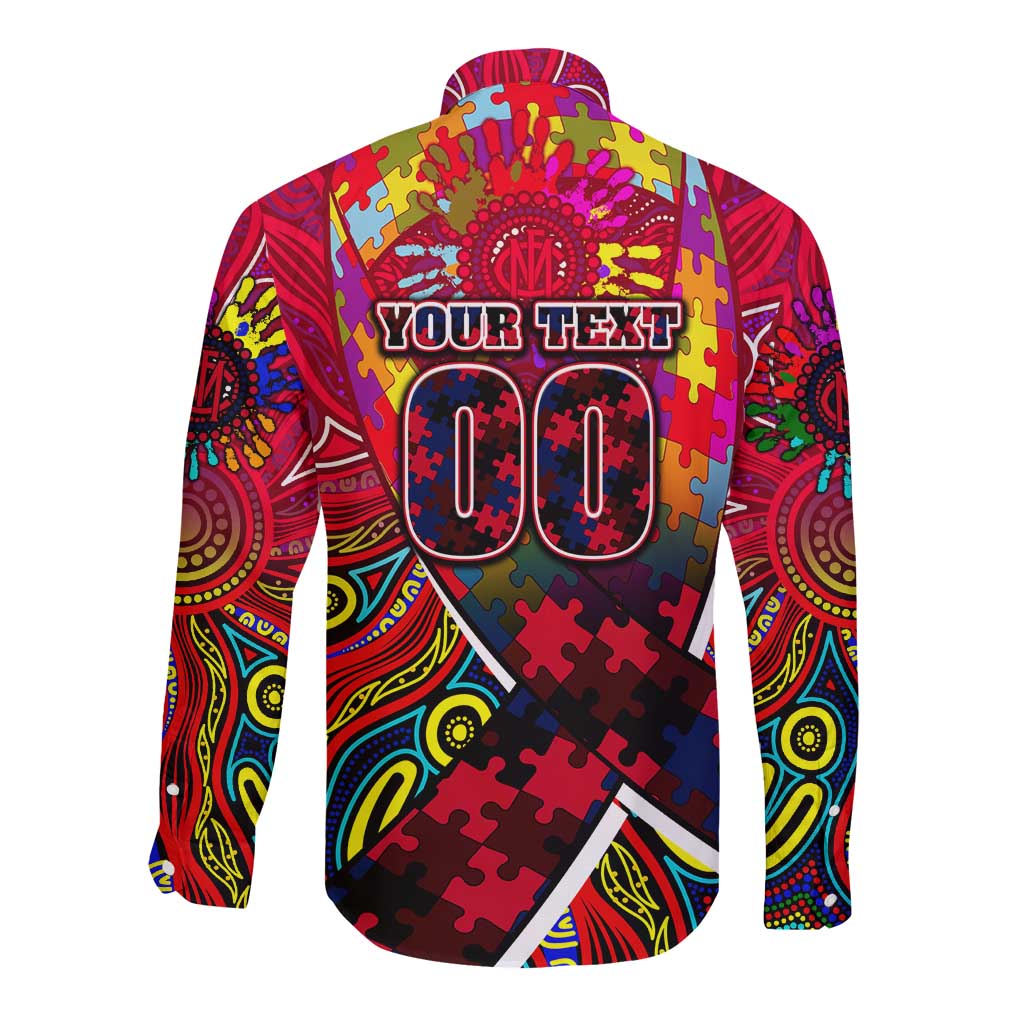 Autism Awareness Australia Melbourne Demons Long Sleeve Button Shirt Aboriginal Indigenous Art