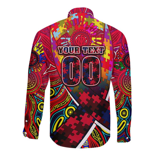 Autism Awareness Australia Melbourne Demons Long Sleeve Button Shirt Aboriginal Indigenous Art