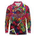 Autism Awareness Australia Melbourne Demons Long Sleeve Polo Shirt Aboriginal Indigenous Art