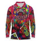 Autism Awareness Australia Melbourne Demons Long Sleeve Polo Shirt Aboriginal Indigenous Art