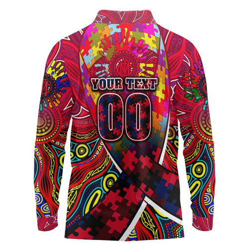 Autism Awareness Australia Melbourne Demons Long Sleeve Polo Shirt Aboriginal Indigenous Art