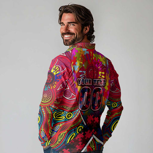 Autism Awareness Australia Melbourne Demons Long Sleeve Polo Shirt Aboriginal Indigenous Art