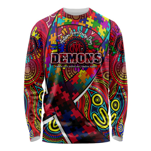 Autism Awareness Australia Melbourne Demons Long Sleeve Shirt Aboriginal Indigenous Art