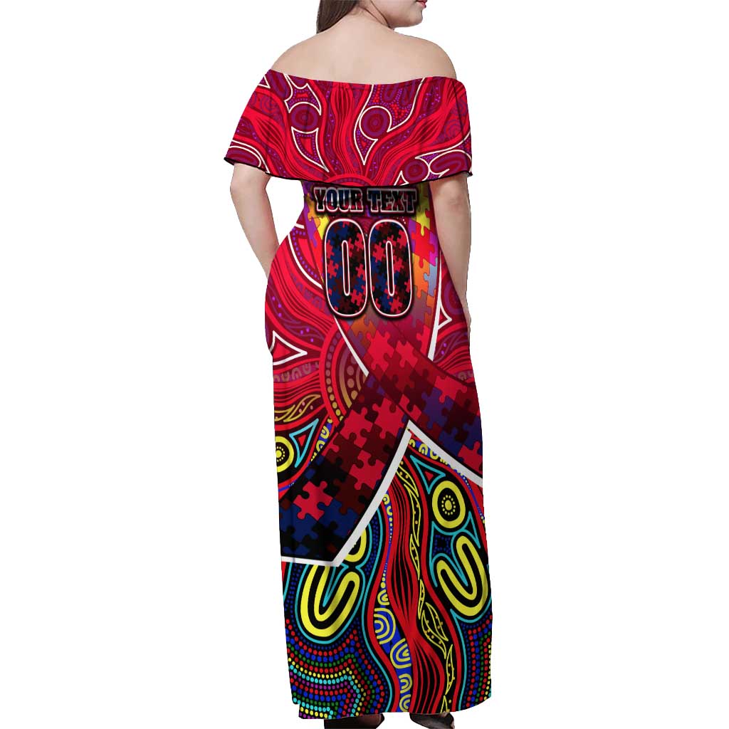 Autism Awareness Australia Melbourne Demons Off Shoulder Maxi Dress Aboriginal Indigenous Art