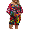 Autism Awareness Australia Melbourne Demons Off Shoulder Short Dress Aboriginal Indigenous Art