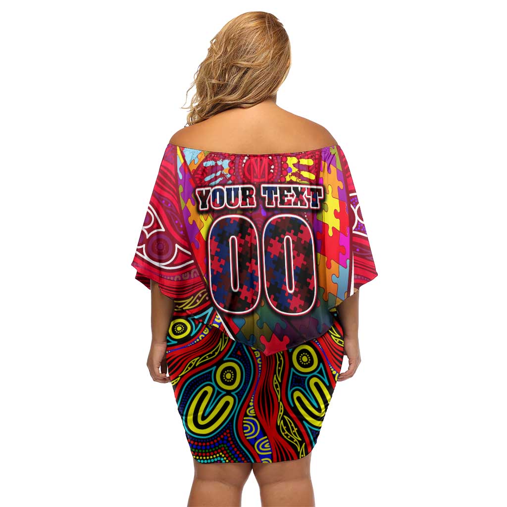 Autism Awareness Australia Melbourne Demons Off Shoulder Short Dress Aboriginal Indigenous Art