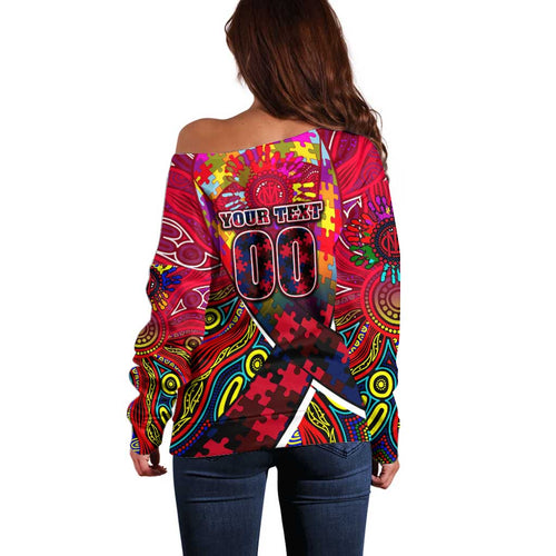 Autism Awareness Australia Melbourne Demons Off Shoulder Sweater Aboriginal Indigenous Art