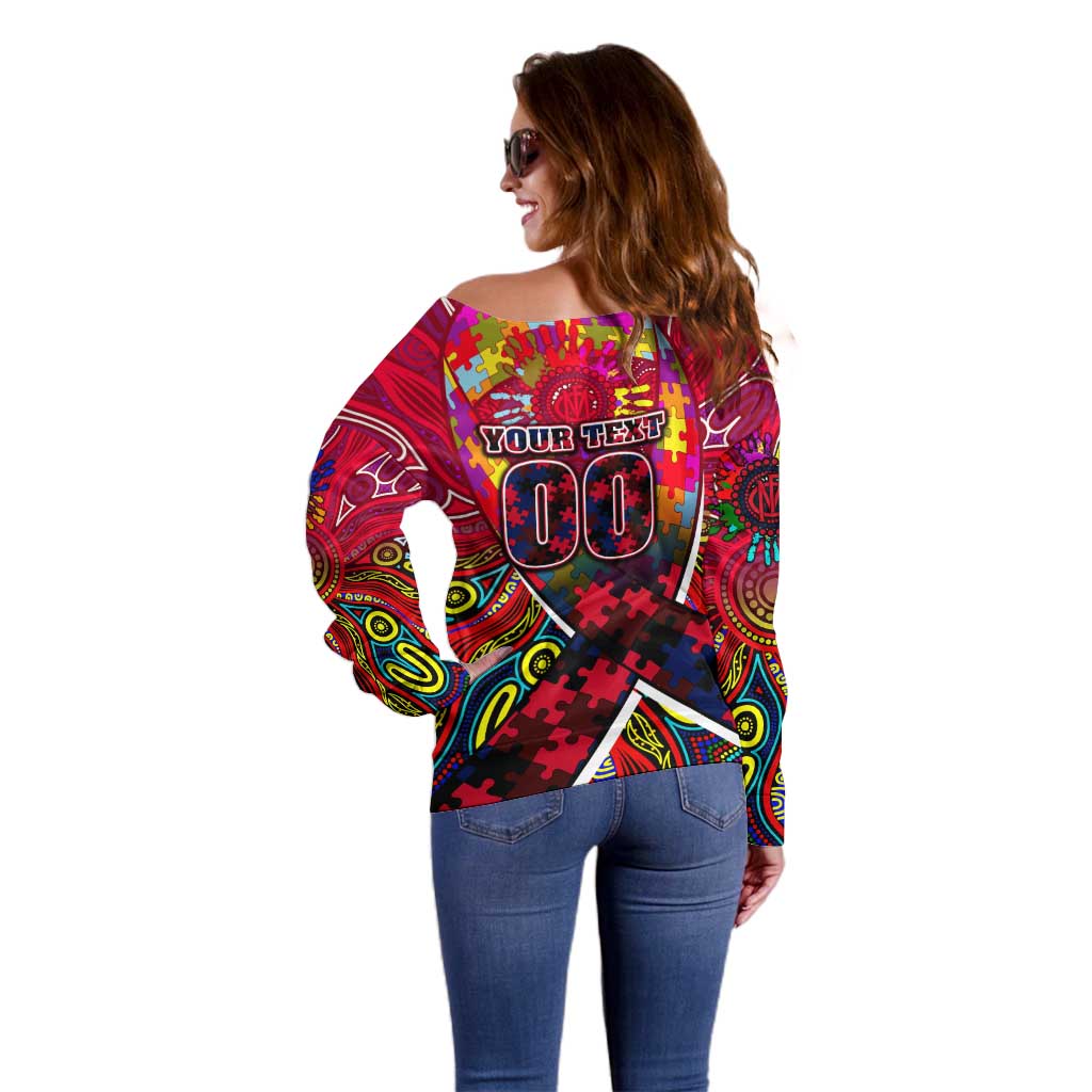 Autism Awareness Australia Melbourne Demons Off Shoulder Sweater Aboriginal Indigenous Art