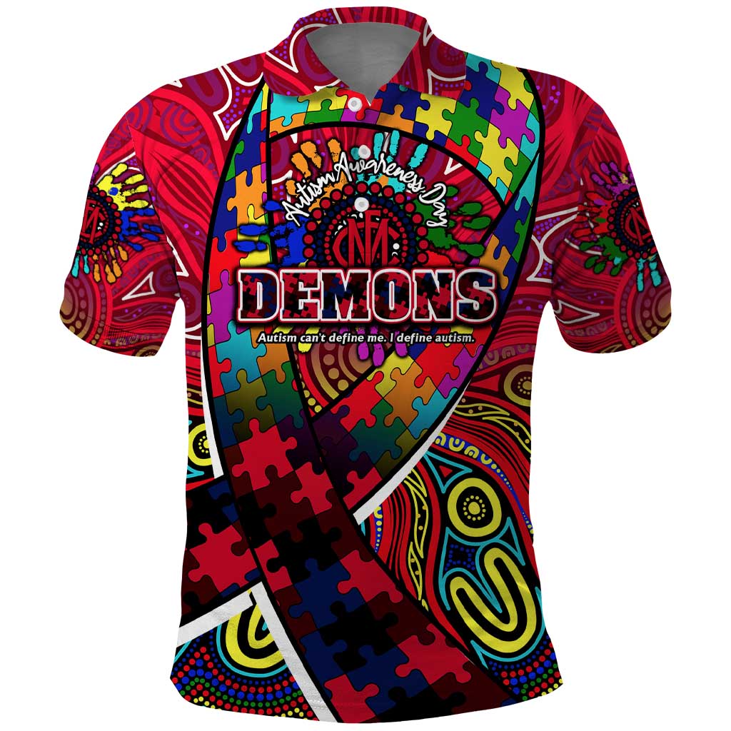 Autism Awareness Australia Melbourne Demons Polo Shirt Aboriginal Indigenous Art