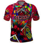 Autism Awareness Australia Melbourne Demons Polo Shirt Aboriginal Indigenous Art