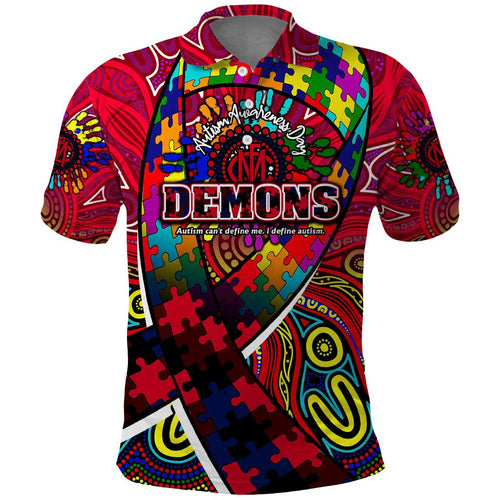 Autism Awareness Australia Melbourne Demons Polo Shirt Aboriginal Indigenous Art