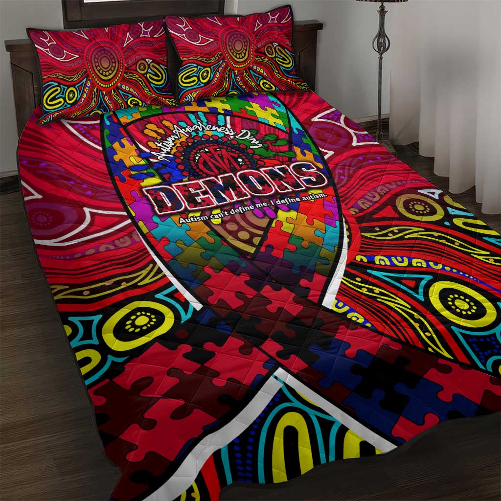 Autism Awareness Australia Melbourne Demons Quilt Bed Set Aboriginal Indigenous Art
