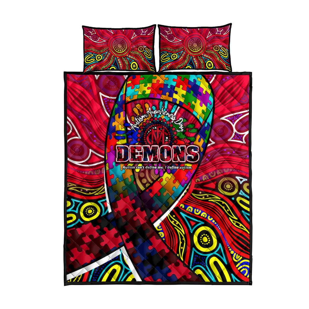 Autism Awareness Australia Melbourne Demons Quilt Bed Set Aboriginal Indigenous Art