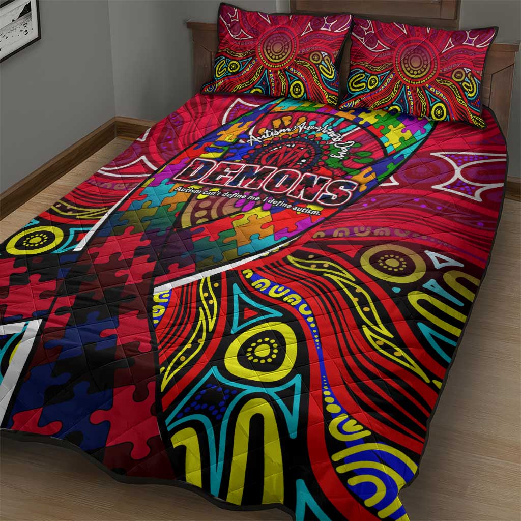 Autism Awareness Australia Melbourne Demons Quilt Bed Set Aboriginal Indigenous Art