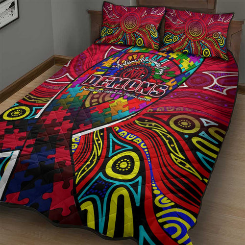 Autism Awareness Australia Melbourne Demons Quilt Bed Set Aboriginal Indigenous Art