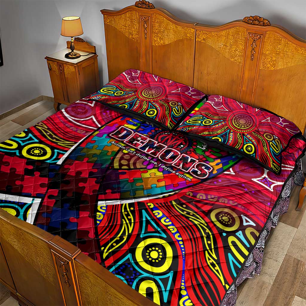 Autism Awareness Australia Melbourne Demons Quilt Bed Set Aboriginal Indigenous Art