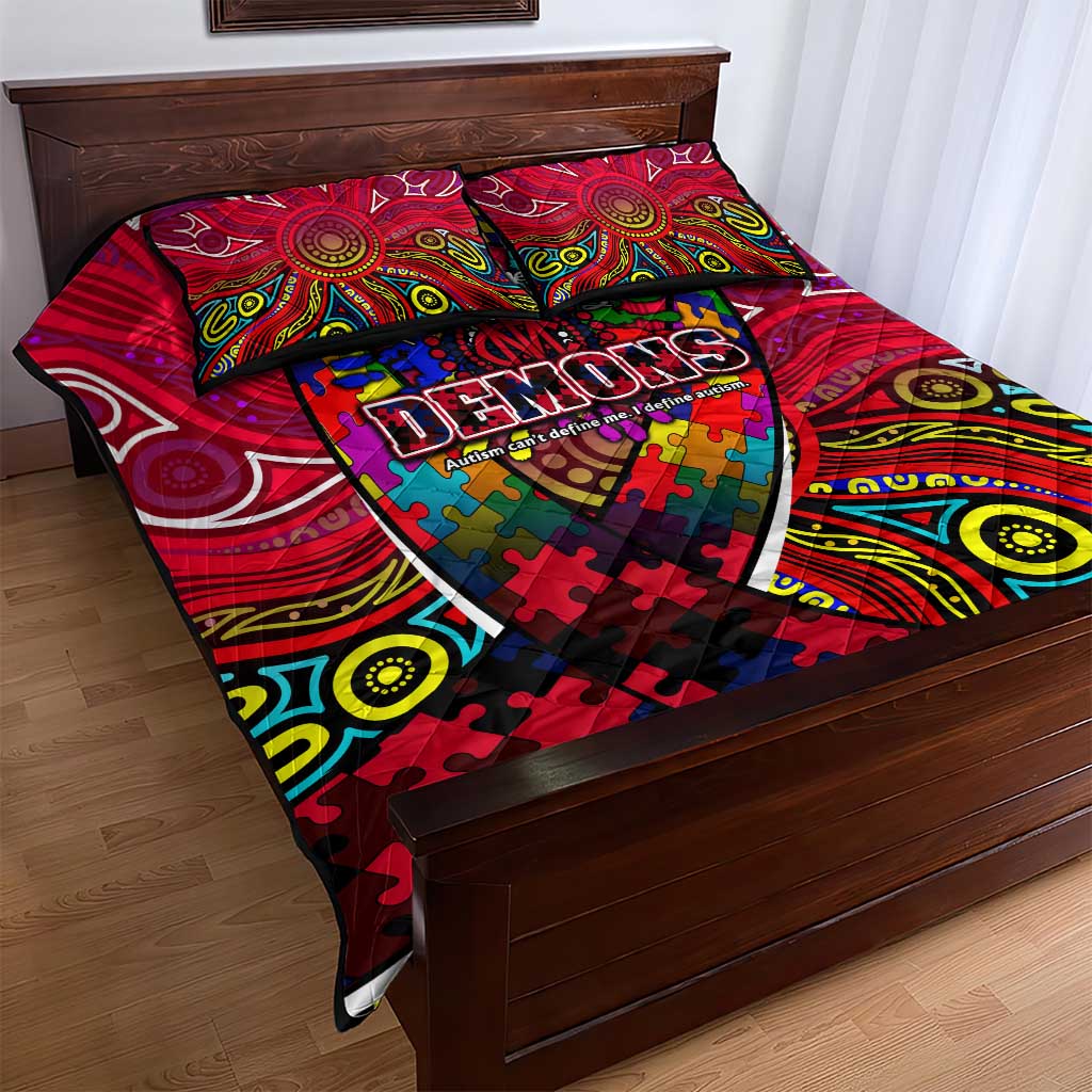 Autism Awareness Australia Melbourne Demons Quilt Bed Set Aboriginal Indigenous Art