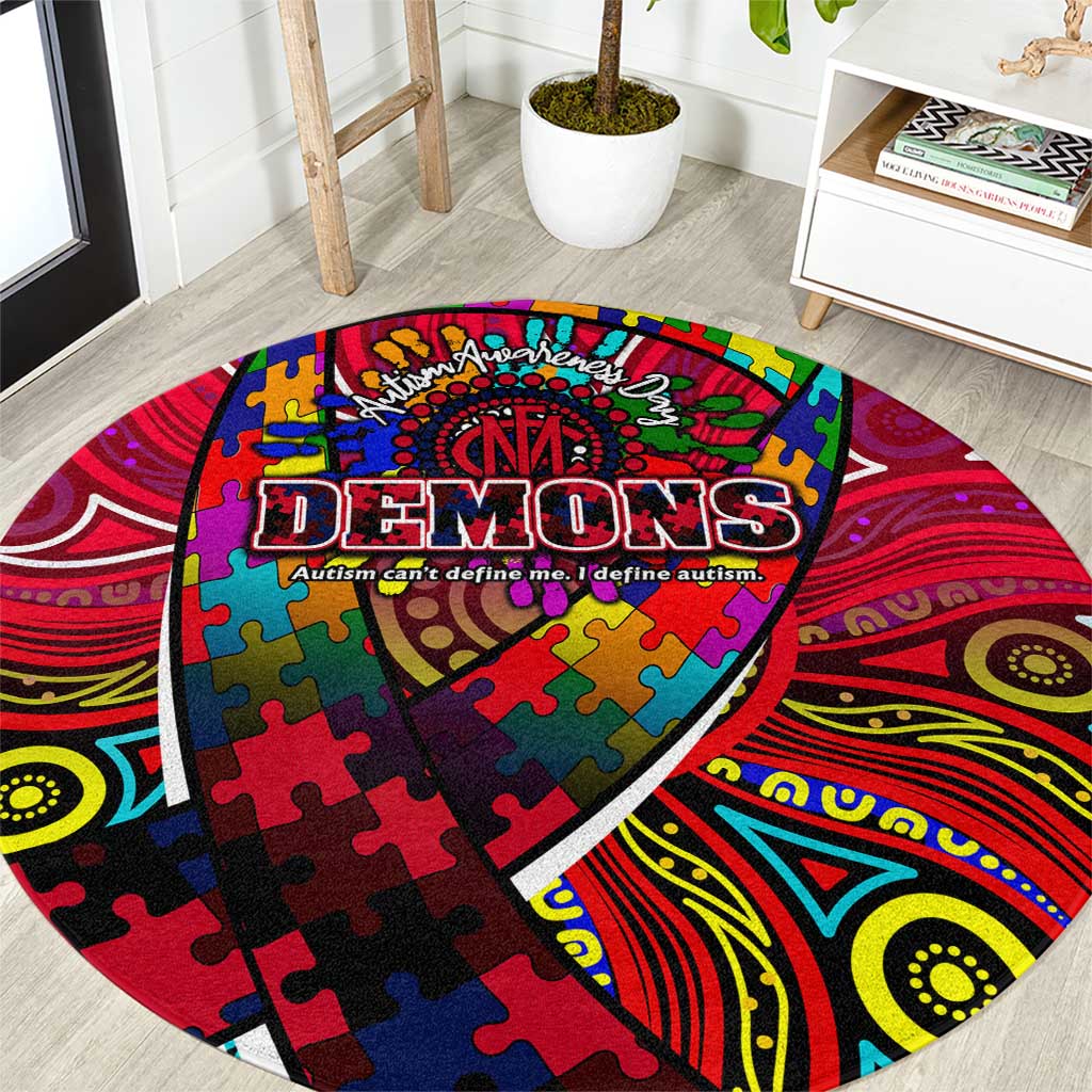 Autism Awareness Australia Melbourne Demons Round Carpet Aboriginal Indigenous Art