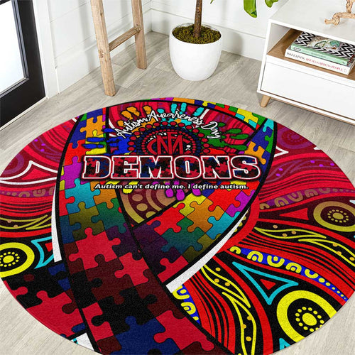 Autism Awareness Australia Melbourne Demons Round Carpet Aboriginal Indigenous Art