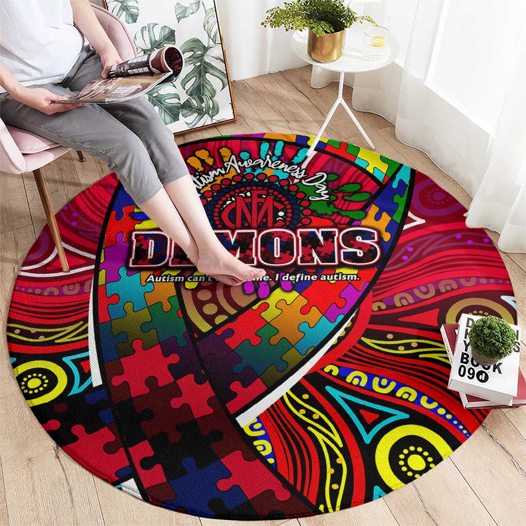 Autism Awareness Australia Melbourne Demons Round Carpet Aboriginal Indigenous Art