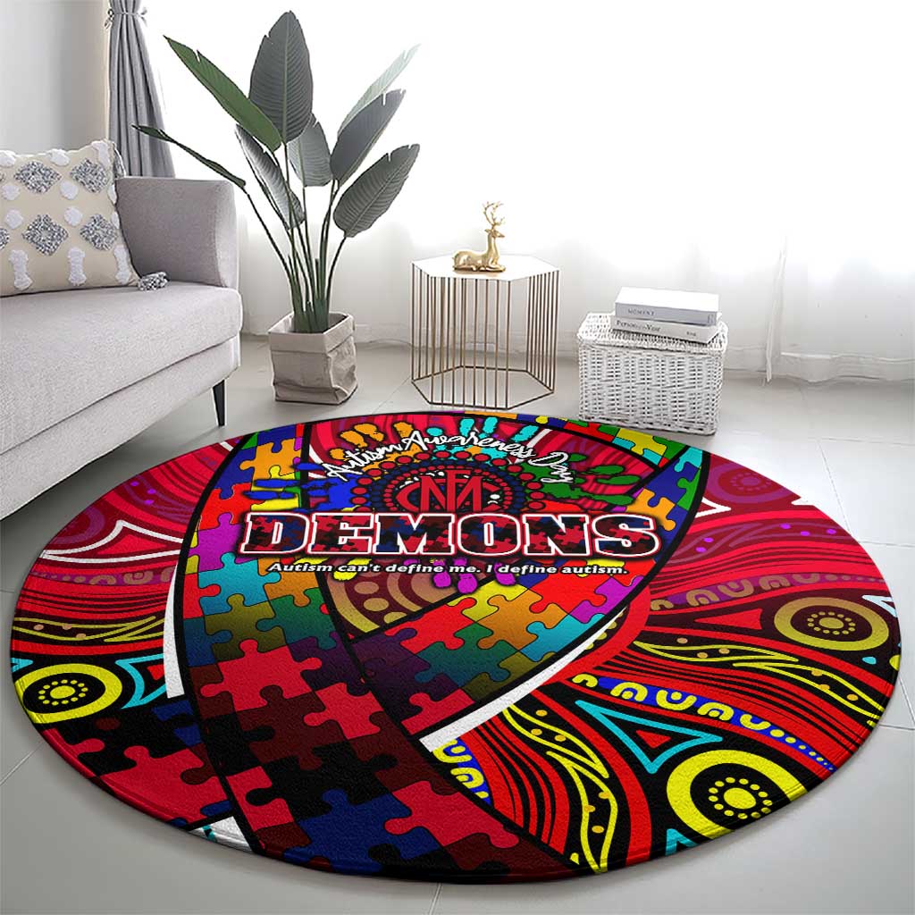 Autism Awareness Australia Melbourne Demons Round Carpet Aboriginal Indigenous Art