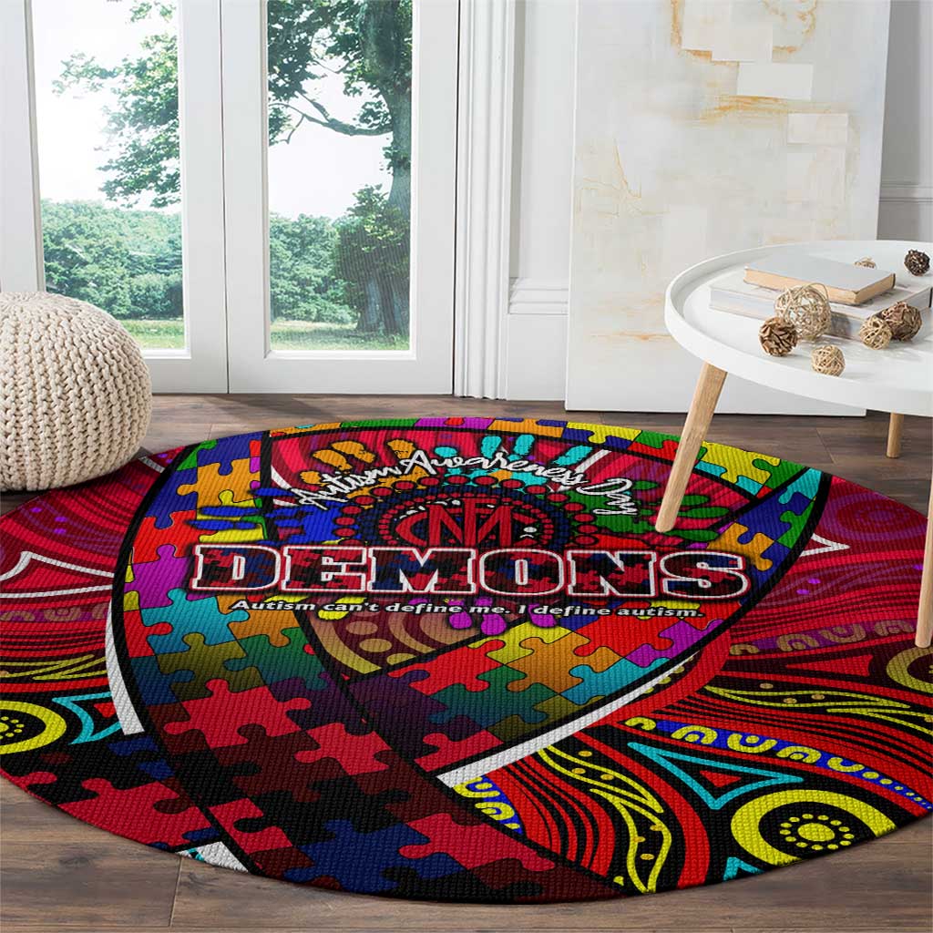 Autism Awareness Australia Melbourne Demons Round Carpet Aboriginal Indigenous Art