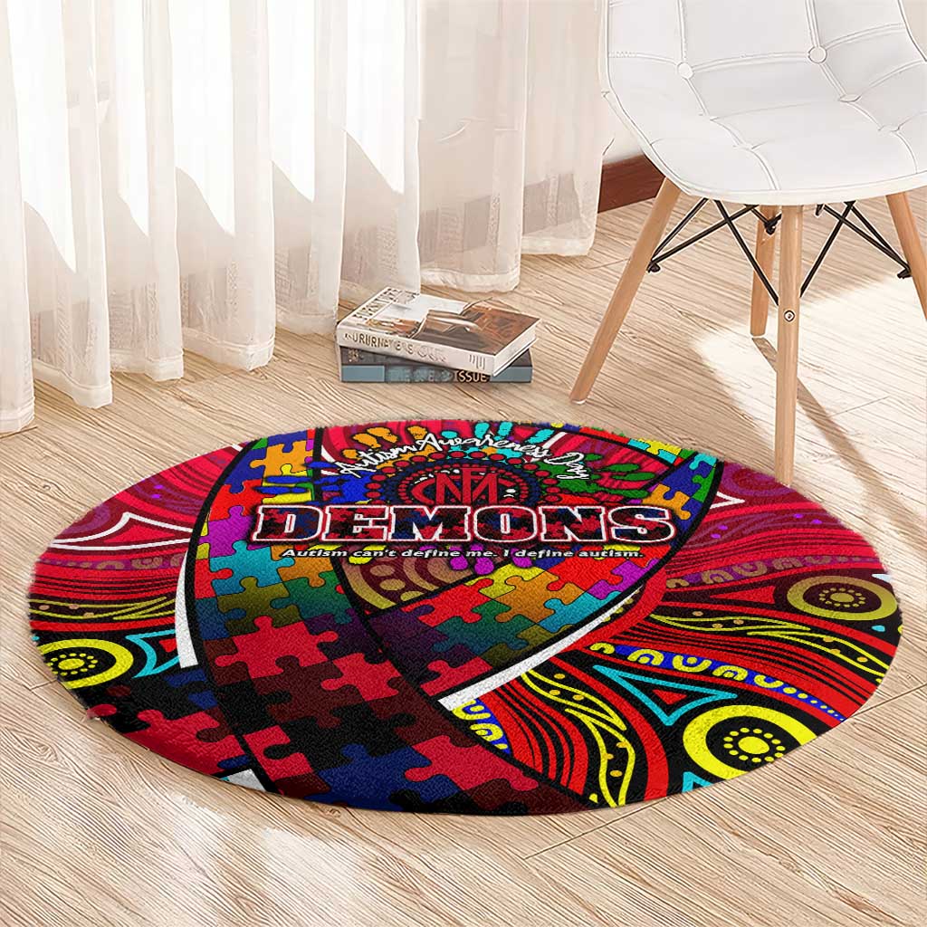 Autism Awareness Australia Melbourne Demons Round Carpet Aboriginal Indigenous Art
