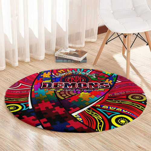 Autism Awareness Australia Melbourne Demons Round Carpet Aboriginal Indigenous Art