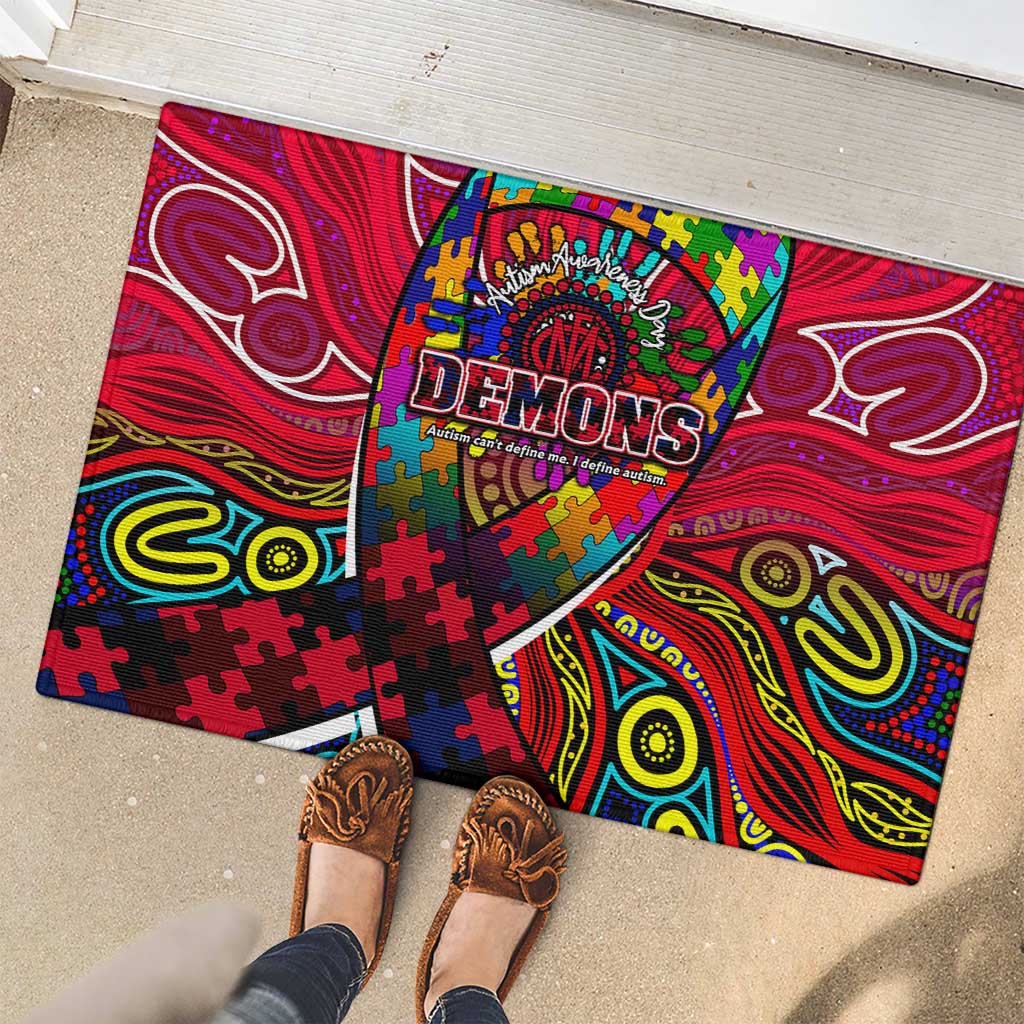 Autism Awareness Australia Melbourne Demons Rubber Doormat Aboriginal Indigenous Art