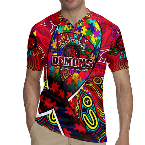 Autism Awareness Australia Melbourne Demons Rugby Jersey Aboriginal Indigenous Art