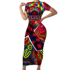 Autism Awareness Australia Melbourne Demons Short Sleeve Bodycon Dress Aboriginal Indigenous Art