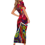 Autism Awareness Australia Melbourne Demons Short Sleeve Bodycon Dress Aboriginal Indigenous Art