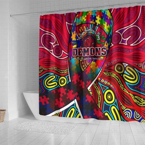 Autism Awareness Australia Melbourne Demons Shower Curtain Aboriginal Indigenous Art