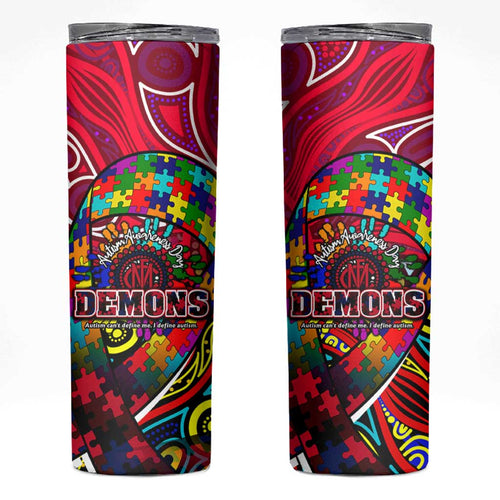 Autism Awareness Australia Melbourne Demons Skinny Tumbler Aboriginal Indigenous Art