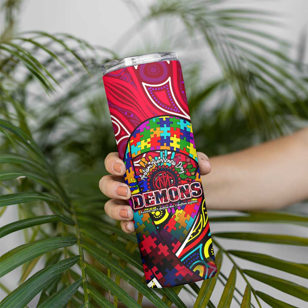 Autism Awareness Australia Melbourne Demons Skinny Tumbler Aboriginal Indigenous Art