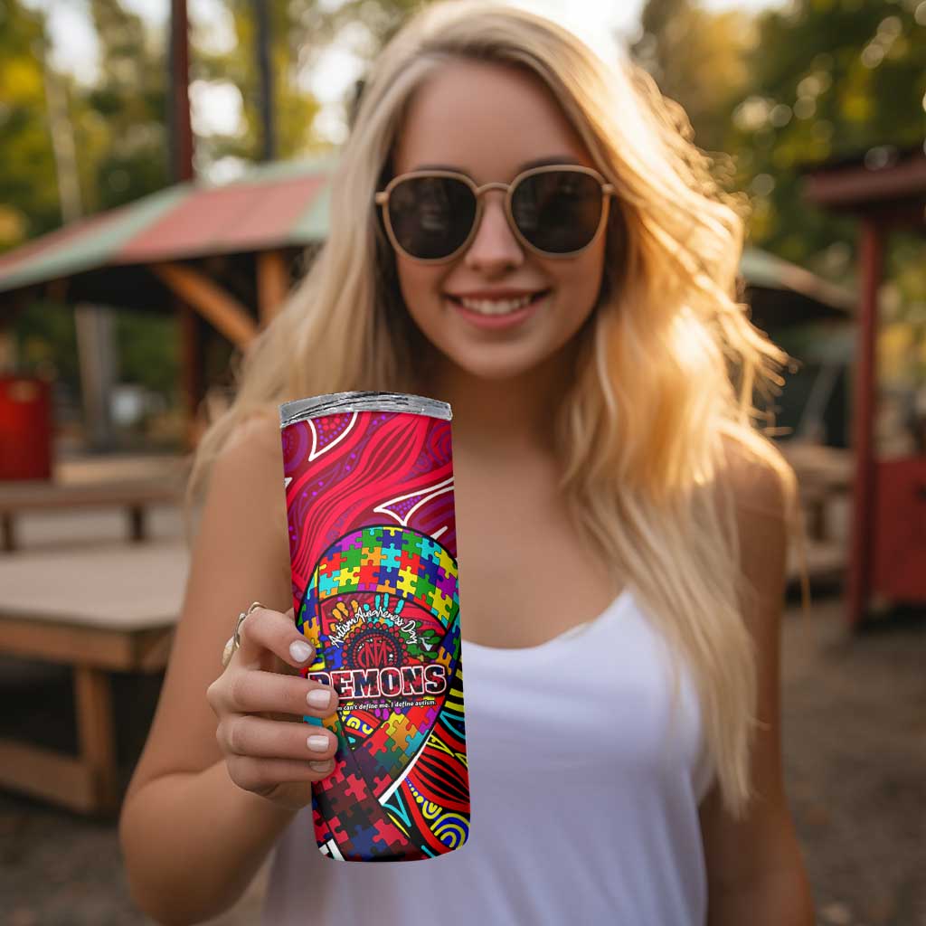Autism Awareness Australia Melbourne Demons Skinny Tumbler Aboriginal Indigenous Art