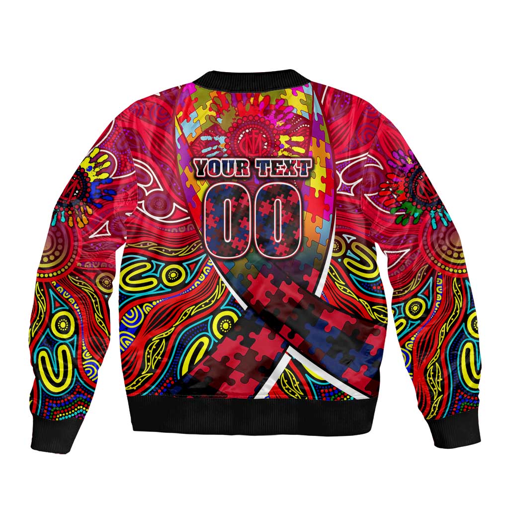 Autism Awareness Australia Melbourne Demons Sleeve Zip Bomber Jacket Aboriginal Indigenous Art