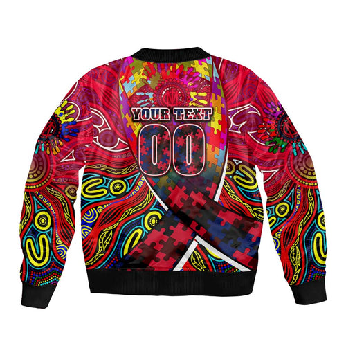 Autism Awareness Australia Melbourne Demons Sleeve Zip Bomber Jacket Aboriginal Indigenous Art