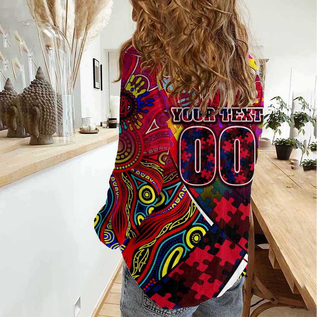 Autism Awareness Australia Melbourne Demons Women Casual Shirt Aboriginal Indigenous Art