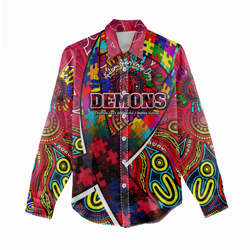 Autism Awareness Australia Melbourne Demons Women Casual Shirt Aboriginal Indigenous Art