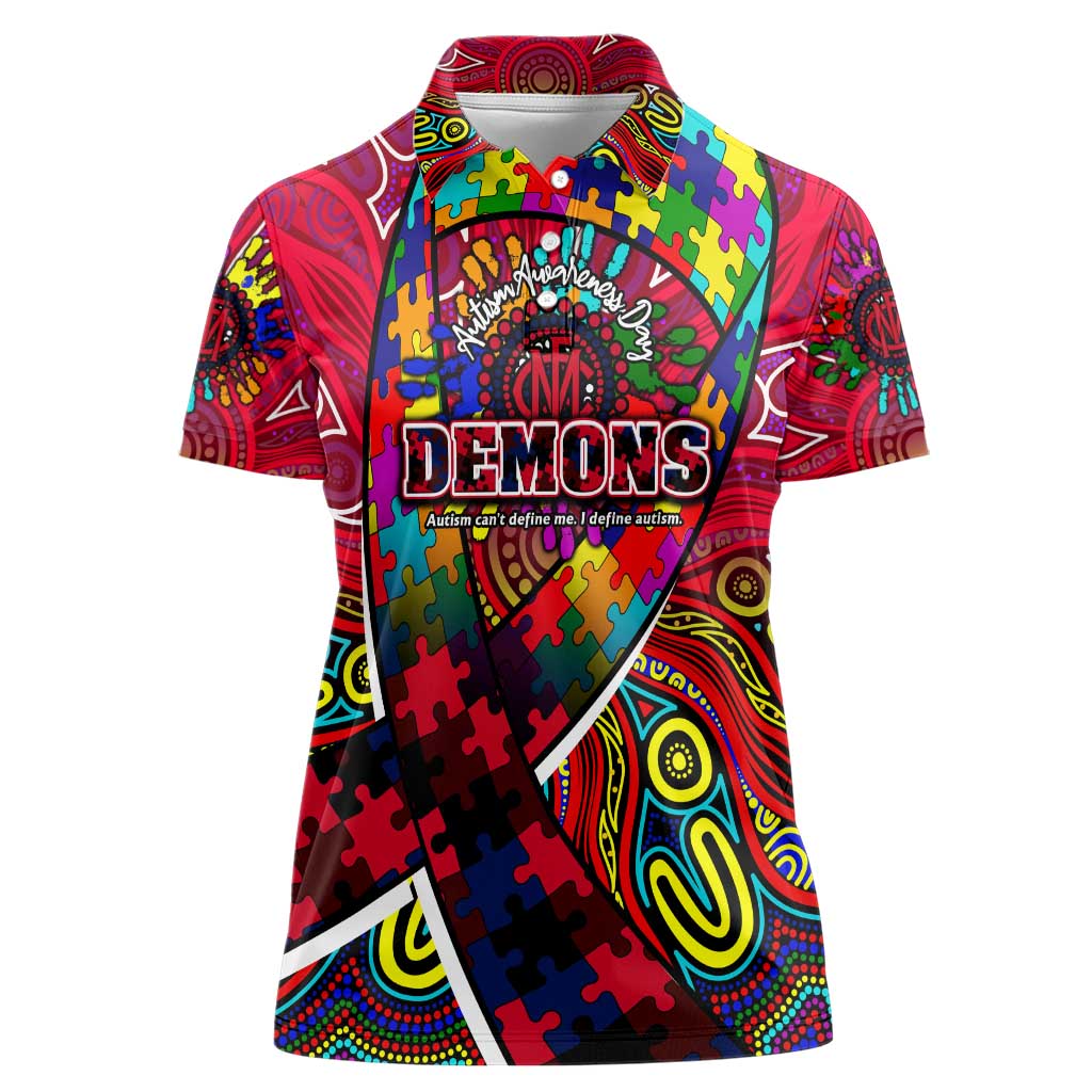 Autism Awareness Australia Melbourne Demons Women Polo Shirt Aboriginal Indigenous Art