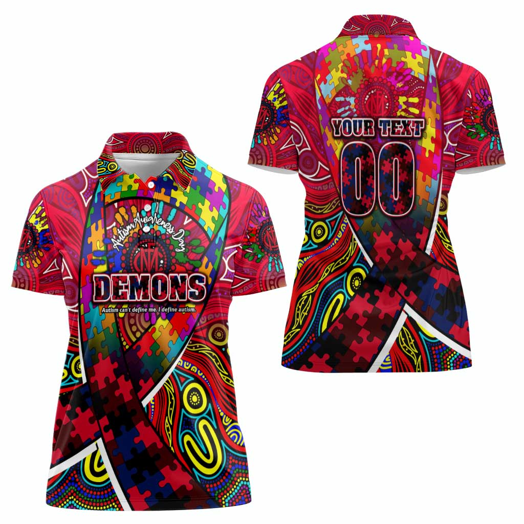 Autism Awareness Australia Melbourne Demons Women Polo Shirt Aboriginal Indigenous Art