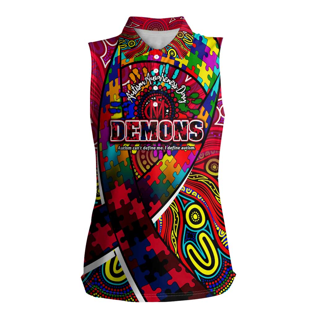 Autism Awareness Australia Melbourne Demons Women Sleeveless Polo Shirt Aboriginal Indigenous Art