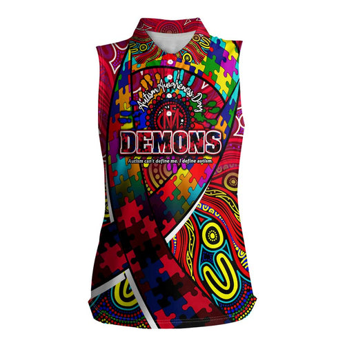 Autism Awareness Australia Melbourne Demons Women Sleeveless Polo Shirt Aboriginal Indigenous Art